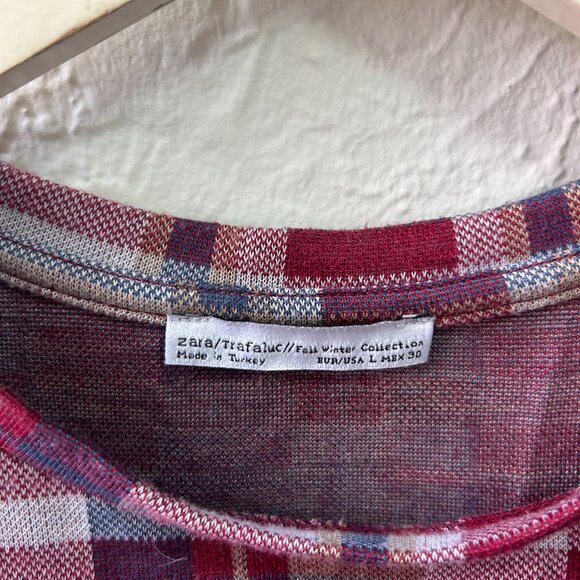 Zara Plaid Tartan Shift Dress Large, Preppy , Short Sleeves, Red/White Pocket! - Picture 3 of 3